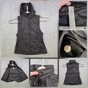 Lululemon Vest Womens 6 Black Hooded Lightweight Running Mesh Zip Pockets Jacket